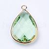 Golden Tone Brass Glass Teardrop Pendants GLAA-M006-A-01G-2