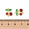 Brass Pave Green and Red Cubic Zirconia Cherry Connector Charms KK-FZC0001-03G-3