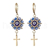 Evil Eye with Cross 304 Stainless Steel Glass Seed Beads Leverback Earrings EJEW-MZ00420-02-2