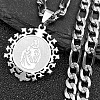 Flat Round with Virgin Pattern 304 Stainless Steel Pendant Necklaces for Men Women NJEW-K283-20P-1