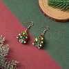 Christmas Theme Glass Beads Braided Tree Dangle Earrings EJEW-TA00212-3