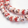 Handmade Flower Printed Porcelain Ceramic Beads Strands PORC-J006-A07-3