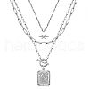 Brass Micro Pave Clear Cubic Zirconia 3 Layered Star & Rectangle with Rose Pendant Necklaces for Women FS-WG2F54E-02-2