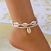 Bohemian Style Natural Cowrie Shell Charm & Glass Seed Beaded Stretch Double Layer Anklets for Women FS-WGC801A-01-2