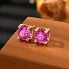 Square Brass Micro Pave Cubic Zirconin Stud Earrings EJEW-D318-03KCG-B-3