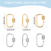 Unicraftale 4Pcs 2 Colors Brass Micro Pave Clear Cubic Zirconia Screw Carabiner Lock Charms FIND-UN0004-44-2
