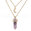 Natural Amethyst Cone Pendant Double Layer Necklace UX9990-21-1