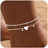 Heart Star Brass Crystal Rhinestone Charm Double Layer Anklets for Women FS-WG032DF-04-1