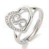 Heart with Letter Rack Plating Brass Micro Pave Cubic Zirconia Adjustable Rings for Women RJEW-I105-06P-S-1