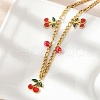 304 Stainless Steel Red Enamel Cherry and Round Plastic Pendant Necklaces for Women NJEW-M091-01G-5