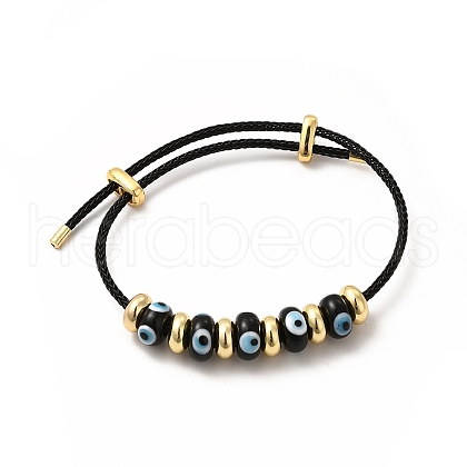 Lampwork Evil Eye & Brass Beaded Bangle BJEW-L679-04G-05-1