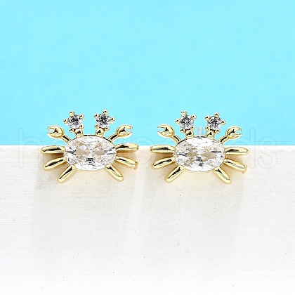 Brass Micro Pave Clear Cubic Zirconia Stud Earrings EJEW-H157-03G-02-1