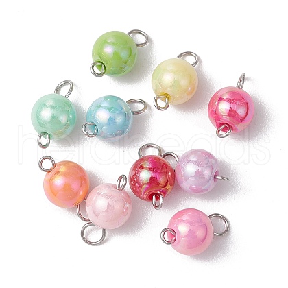 AB Color Plated Opaque Acrylic Round Connector Charms PALLOY-JF03543-02-1