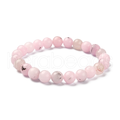 Natural Cherry Blossom Jasper Round Beaded Stretch Bracelets BJEW-TA00279-1