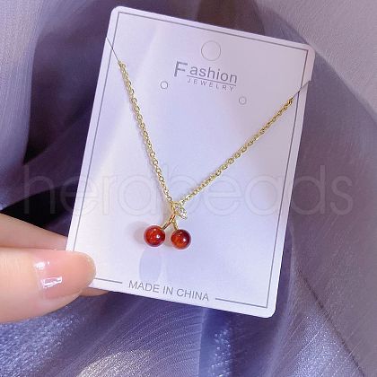Alloy Crystal Rhinestone Fruit Cherry Pendant Necklaces for Women WGE6163-12-1