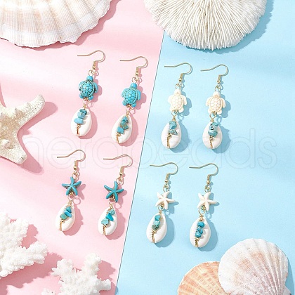 5 Pairs 304 Stainless Steel Shell Dangle Earrings EJEW-JE06441-1