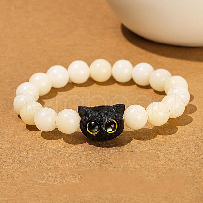 Natural White Jade Round Beads Stretch Bracelets WGA2183-03-1