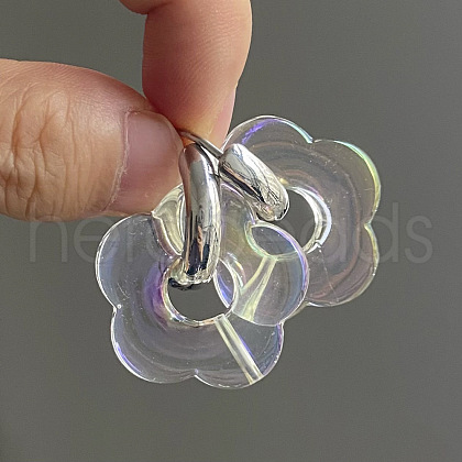 Flower Stainless Steel Acrylic Hoop Earrings FS-WGEB331-19-1