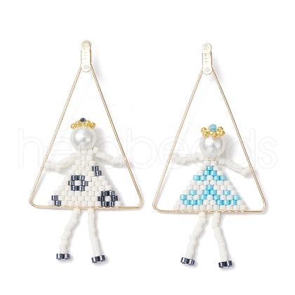 2Pcs Handmade Glass Seed Beaded Girl Play on Swing Big Pendants PALLOY-MZ00695-1