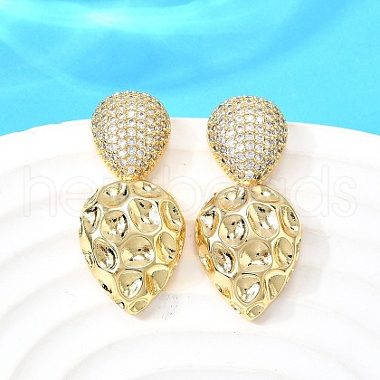 Brass Clear Cubic Zirconia Groove Teardrop Stud Earrings EJEW-C147-05G-1