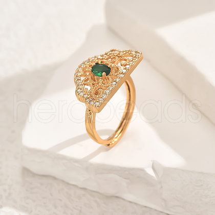 Hollow Geometric Brass Micro Pave Adjustable Finger Rings for Women RM6022-1-1