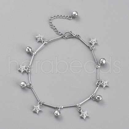 Brass Textured Star Charm Anklets AJEW-B005-04P-1