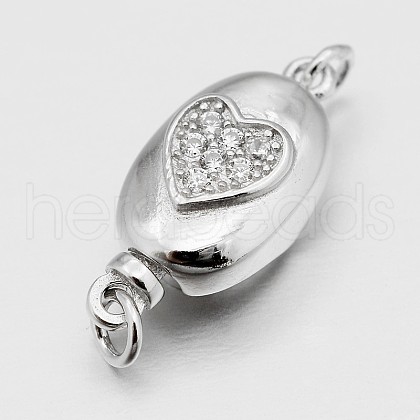 Anti-Tarnish Oval with Heart Rhodium Plated 925 Sterling Silver Cubic Zirconia Box Clasps STER-O015-01-1
