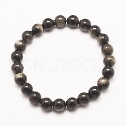 Grade AA Natural Golden Sheen Obsidian Beaded Stretch Bracelets BJEW-G543-8mm-1