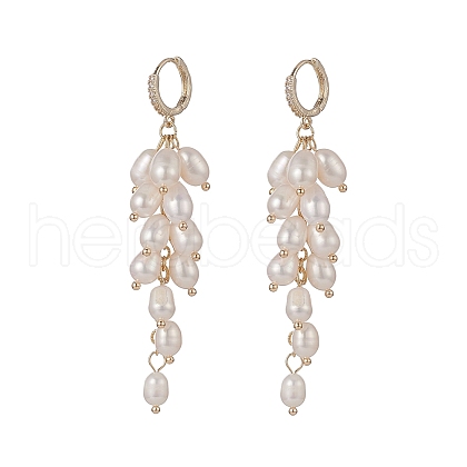 Natural Pearl Cluster Dangle Hoop Earrings EJEW-TA00202-1