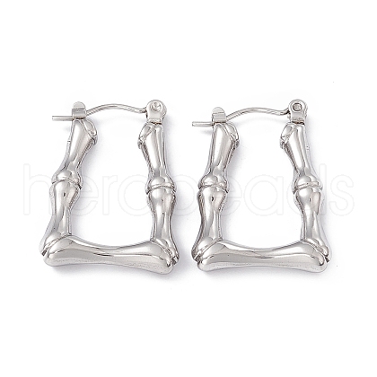 304 Stainless Steel Bamboo Trapezoid Hoop Earrings for Women EJEW-B018-06P-1