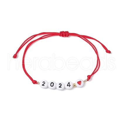 Heart with Word 2024 Acrylic Braided Bead Bracelet BJEW-JB09780-01-1