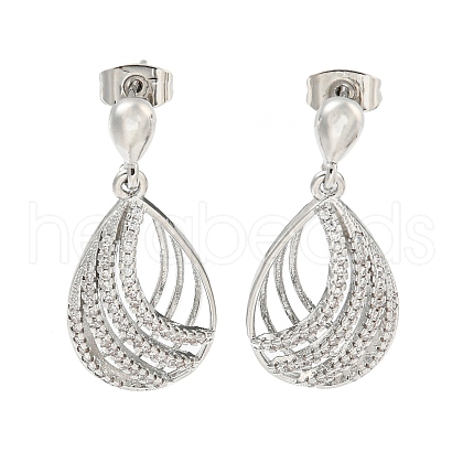 Teardrop Brass Pave Clear Cubic Zirconia Dangle Earrings EJEW-M258-70P-1