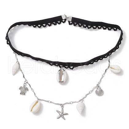 304 Stainless Steel Starfish & Shell & Turtle Tassel Thigh Leg Chains AJEW-AN00655-1