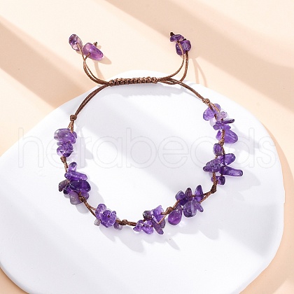 Adjustable Natural Amethyst Braided Bead Bracelets for Women BJEW-U035-02F-1