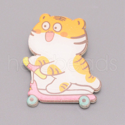 Tiger Playing Chinese Zodiac Acrylic Brooch JEWB-WH0022-16-1