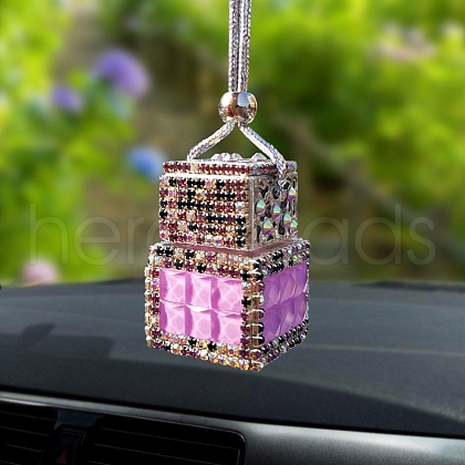 Square Glass Rhinestone Perfume Bottles Air Freshener Diffuser Bottle Hanging Ornaments PW-WG4D125-02-1