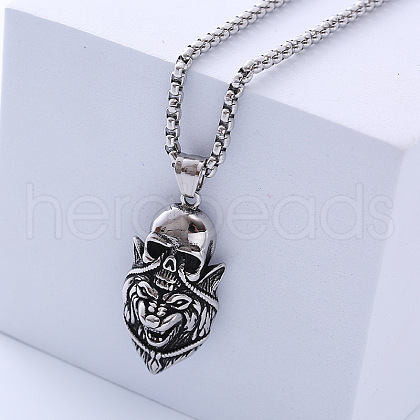 Retro Rock Punk Men's Skull Wolf Stainless Steel Pendant Necklaces KY0684-1