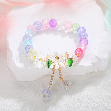 Daisy Crackle Glass Round Beaded Stretch Bracelets FS-WG28140-04-1