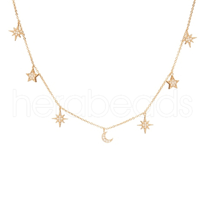 925 Sterling Silver Micro Pave Clear Cubic Zirconia Star Moon Pendant Necklaces SG6051-1-1