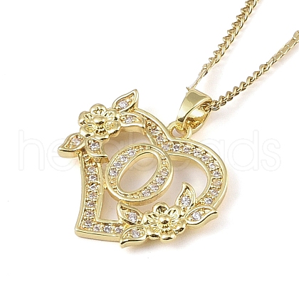304 Stainless Steel Heart Pendant Necklaces with Cubic Zirconia NJEW-H029-01G-O-1