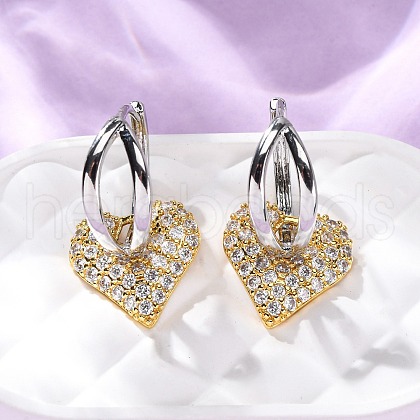 Brass Micro Pave Clear Cubic Zirconia Hoop Earrings EJEW-D322-08PG-01-1