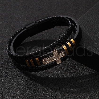 PU Leather Cord Braided Bracelets PW-WG71654-02-1