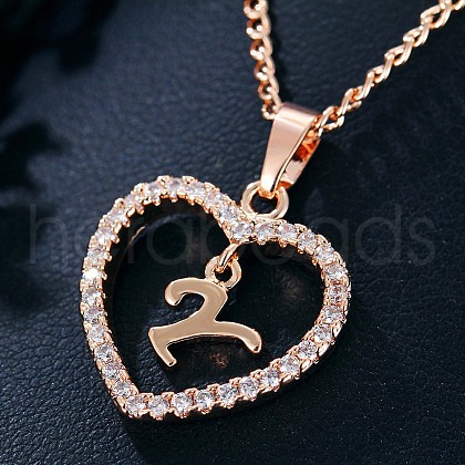Heart Brass Micro Pave Clear Cubic Zirconia Pendant Necklaces WGA8162-01-1