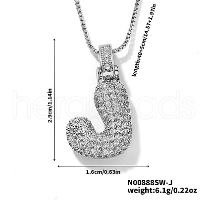 Elegant Brass Micro Pave Clear Cubic Zirconia 3D Initial Necklaces DV4415-33-1