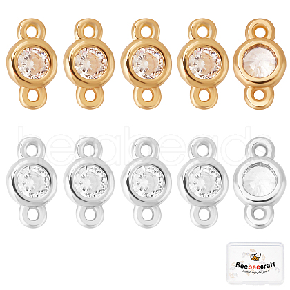 Beebeecraft 20Pcs 2 Colors Brass Micro Pave Clear Cubic Zirconia Connector Charms KK-BBC0002-17-1