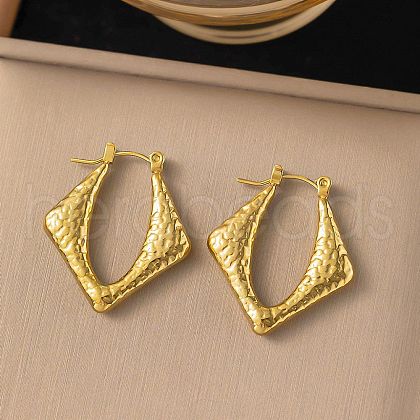 304 Stainless Steel Rhombus Hoop Earrings EJEW-Q040-03G-1