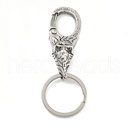 Tibetan Style 316 Surgical Stainless Steel Fittings with 304 Stainless Steel Key Ring FIND-Q101-01AS-1