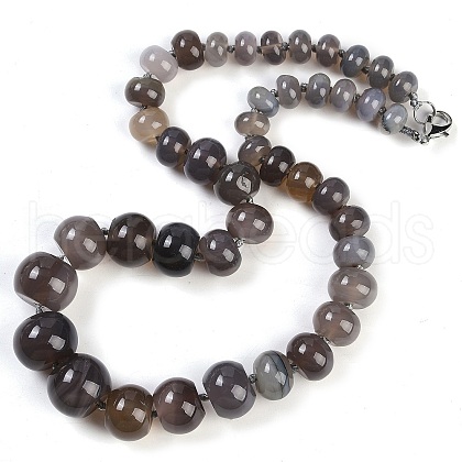 Natural Grey Agate Rondelle Graduated Beaded Necklaces for Women Men NJEW-K388-02C-1