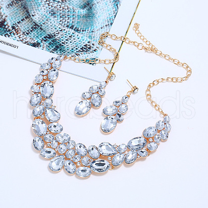 Oval Alloy Glass Stud Earrings & Bib Necklaces Sets for Women FS-WGA59D1-02-1