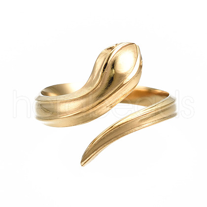 304 Stainless Steel Snake Wrap Open Cuff Ring for Women RJEW-T023-78G-1